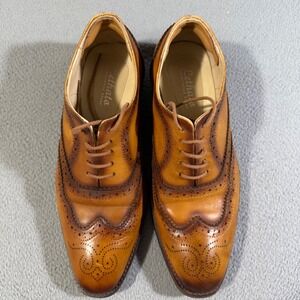 Lethato Handcrafted Leather Wingtip Oxford Brown Dress‎ Mens Size 9.5-10 Casual